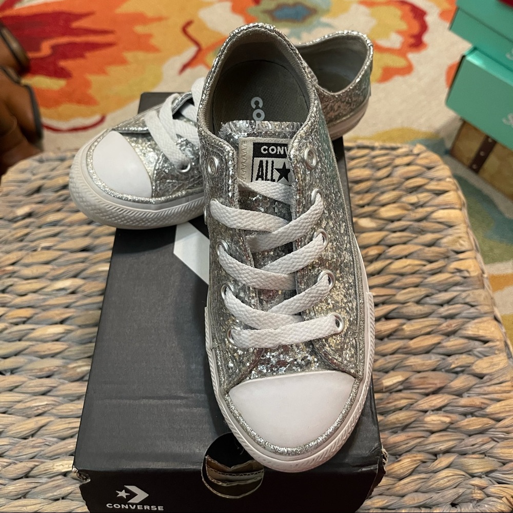 Sz 11 Glittery Silver Converse for Girls